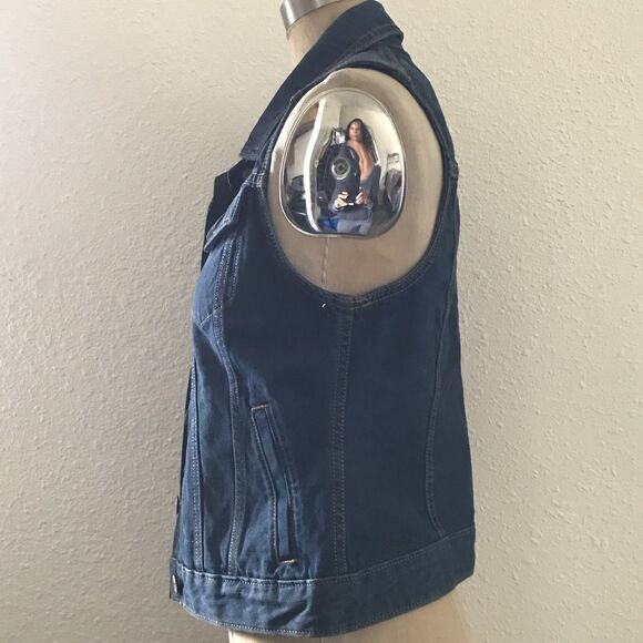 Express Indigo Blue Denim Jean Sleeveless Trucker Vest Pockets NWOT XS - Picture 5 of 10
